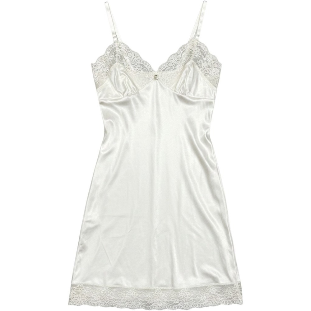 Vintage Cream Lace Trim Full Slip Dress Size 34 (S) Made in USA‎ Ivory  Coquette